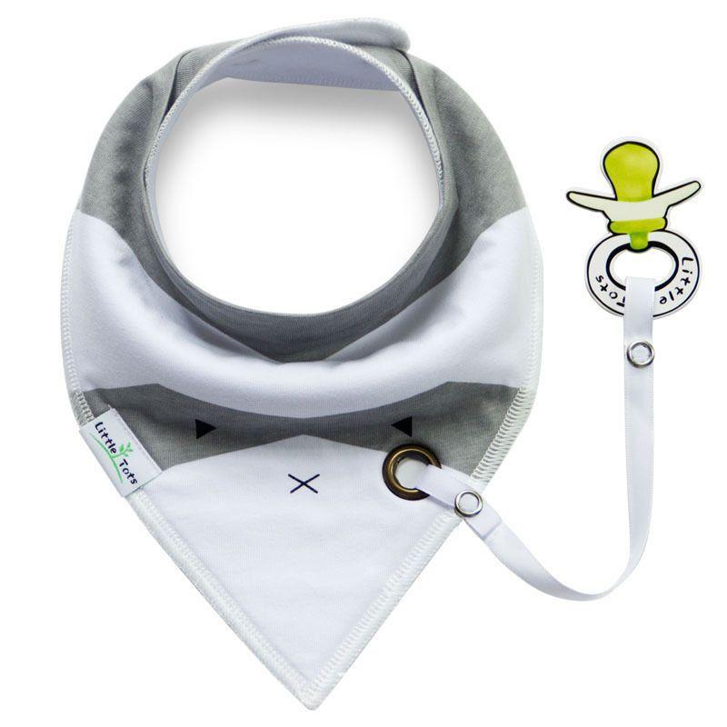 Scarf / bib with a pacifier hanger - white and gray