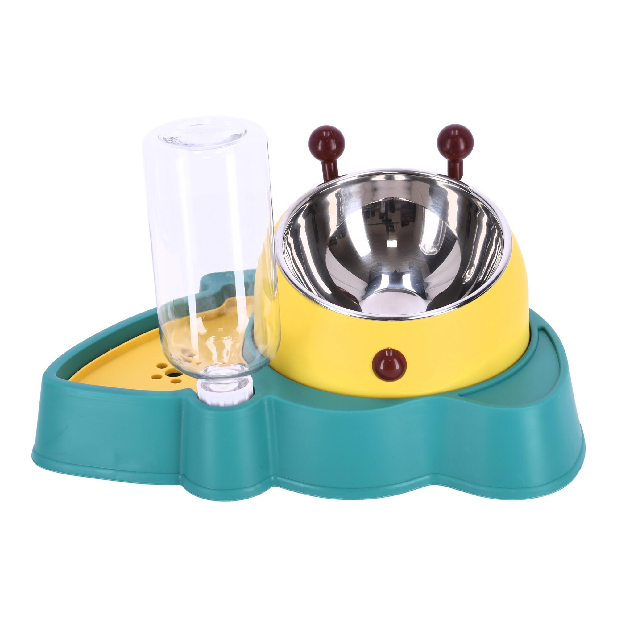 Bowl with automatic water dispenser for dog and cat 2-in-1 - green