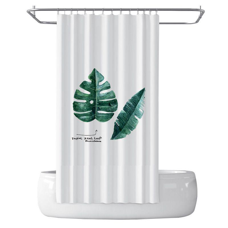 Shower curtain (width 180 cm x height 200 cm) — green leaves pattern