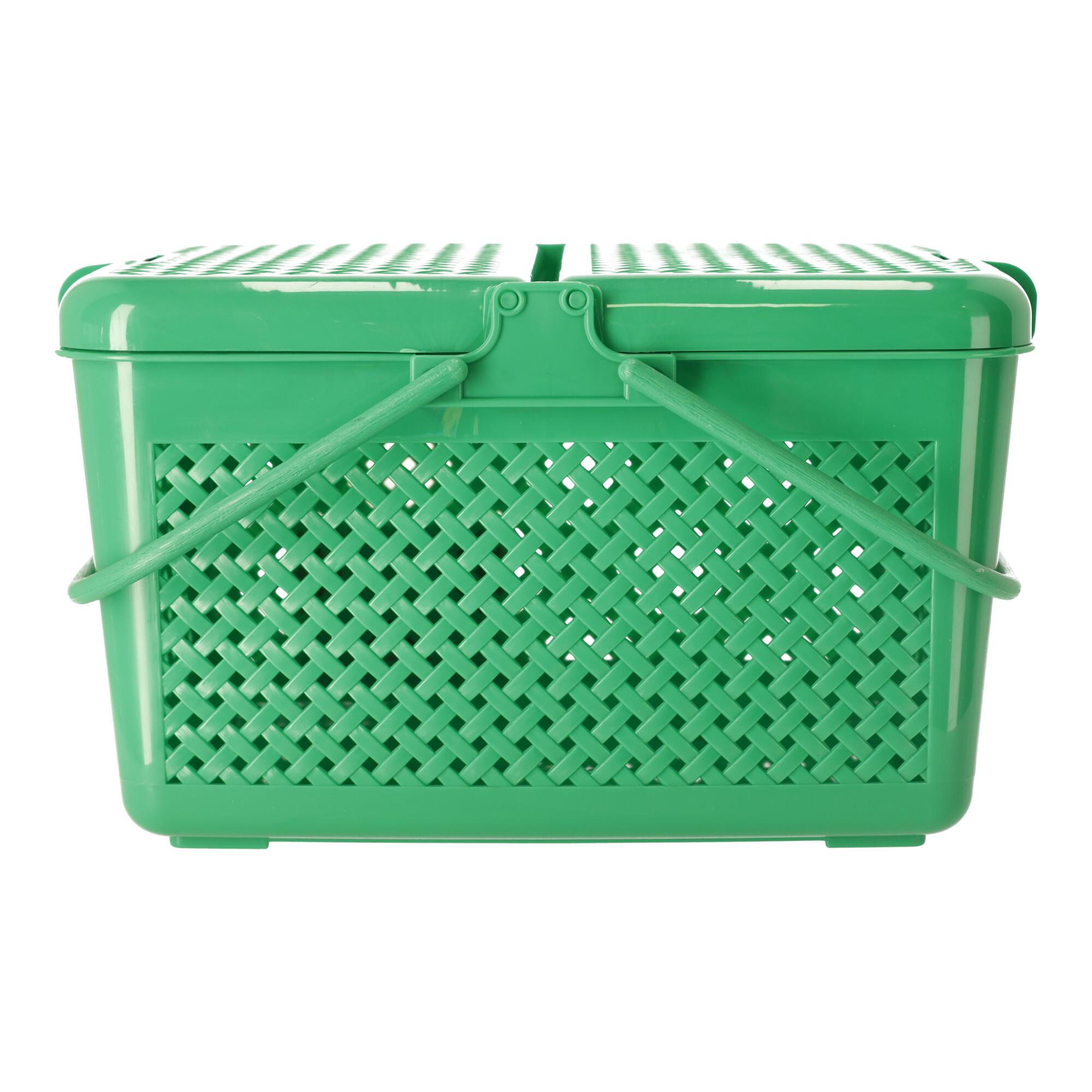 Rectangular picnic basket lockable green, POLISH PRODUCT