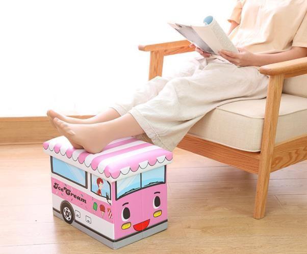 Container for toys with a pouffe - Ice Cream car