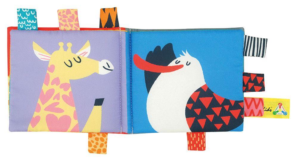 A soft, double-sided book to hang on a pram / car seat - Animals
