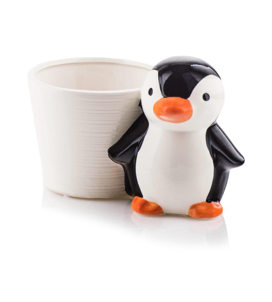 Flower pot with a penguin-shaped figure