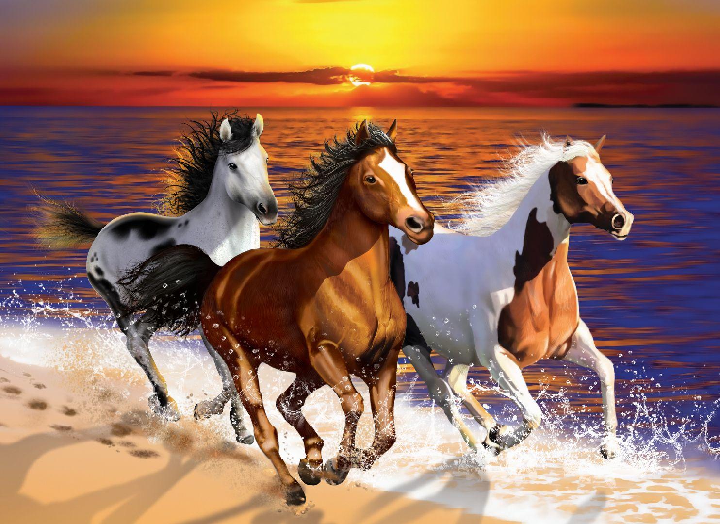 Wooden Puzzle with figurines - Wild horses on the beach