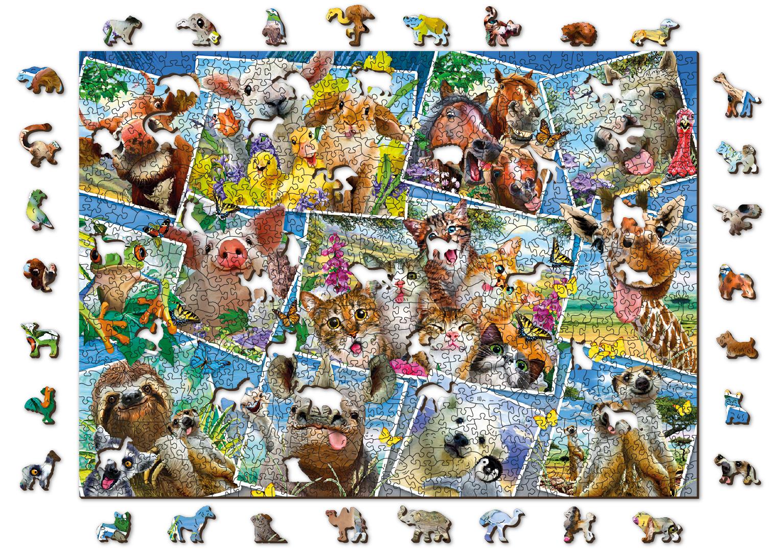 Drewniane Puzzle z figurkami - Pocztówki ze zwierzętami, 1010 elementów
