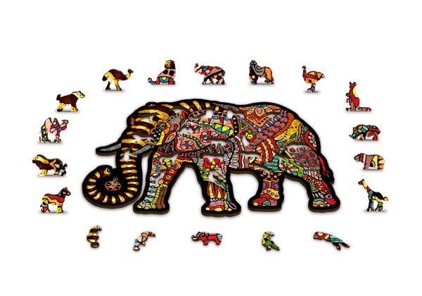 Drewniane Puzzle z figurkami – Magiczny Słoń rozm. L, 245 elementów