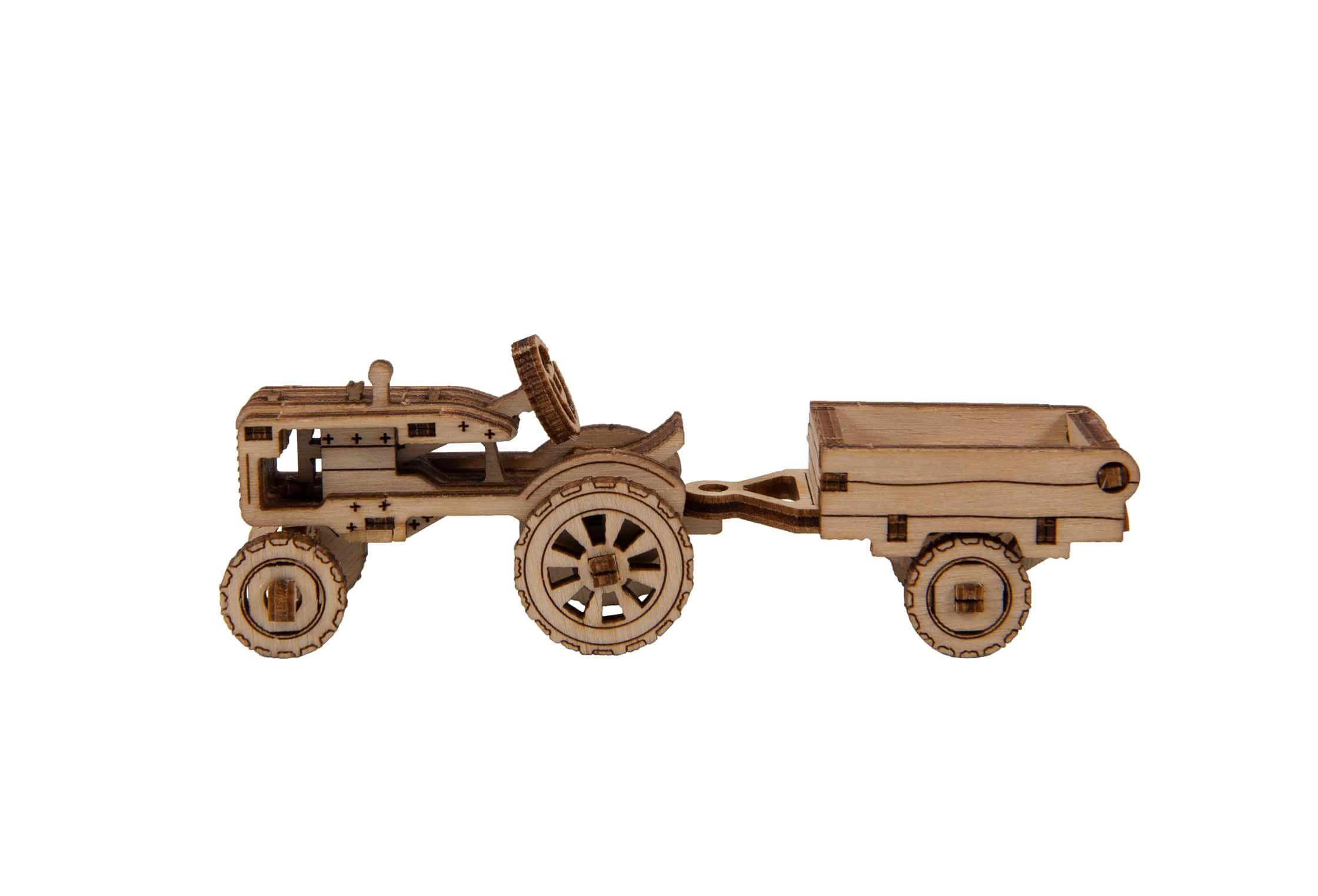 Wooden 3D Puzzle - Model Tractor with a trailer