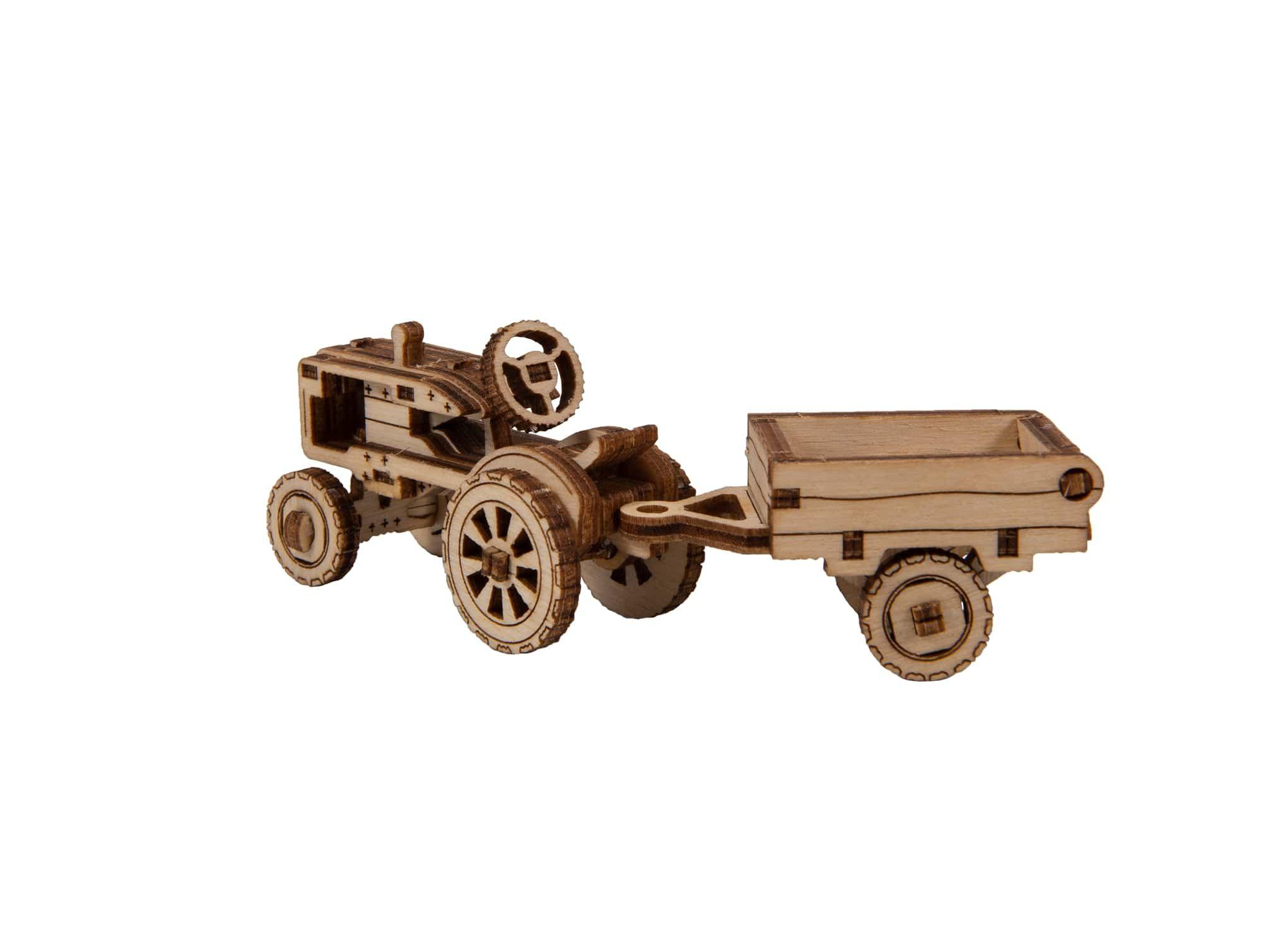 Wooden 3D Puzzle - Model Tractor with a trailer