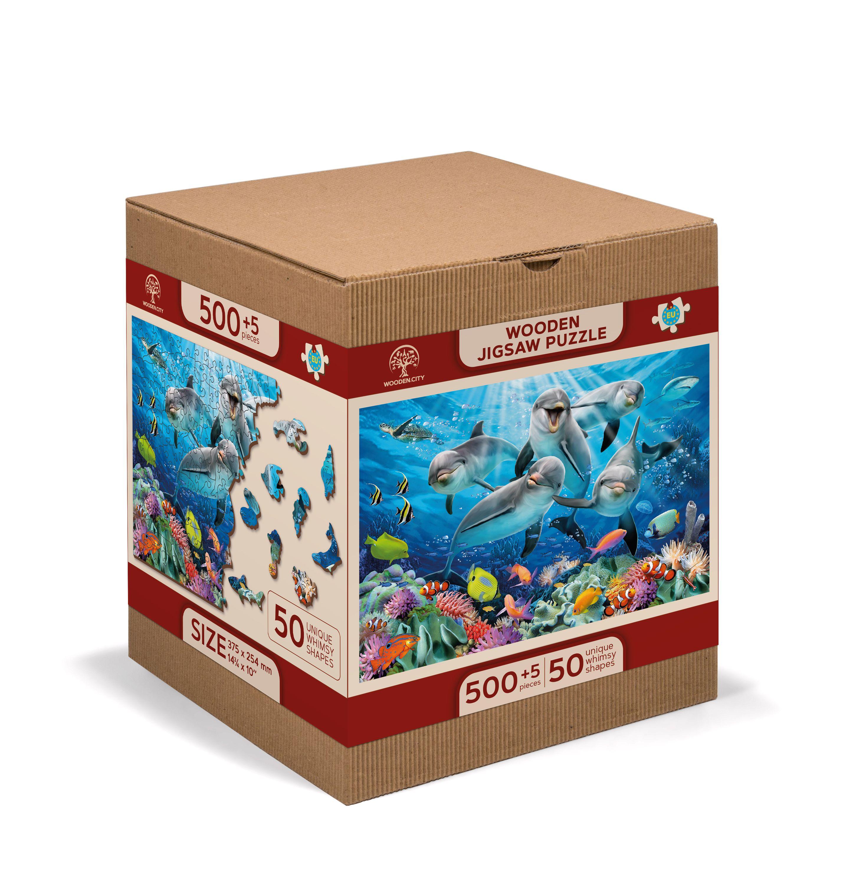 Drewniane Puzzle z figurkami - Szczęśliwe delfiny, 505 elementów
