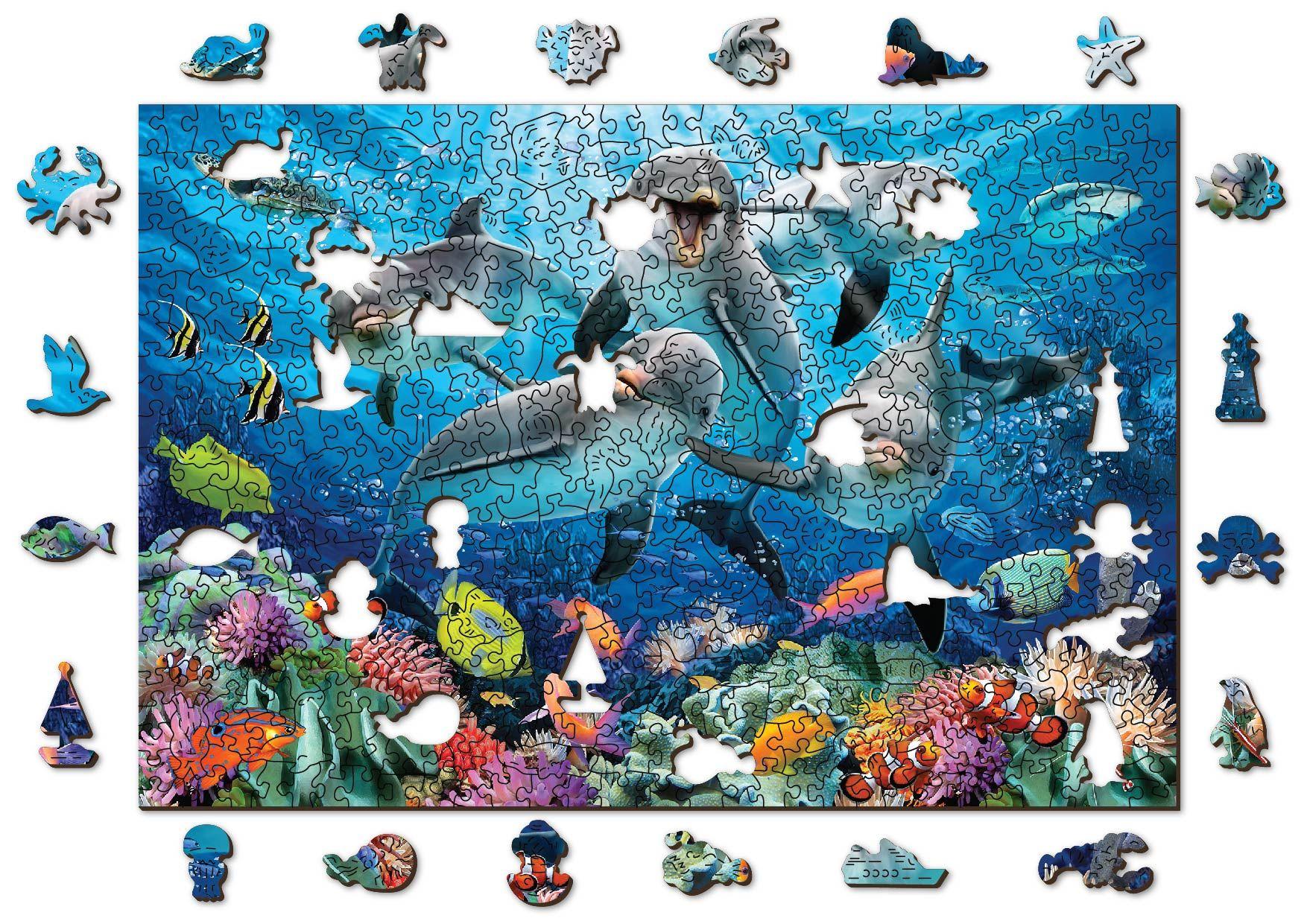 Drewniane Puzzle z figurkami - Szczęśliwe delfiny, 505 elementów