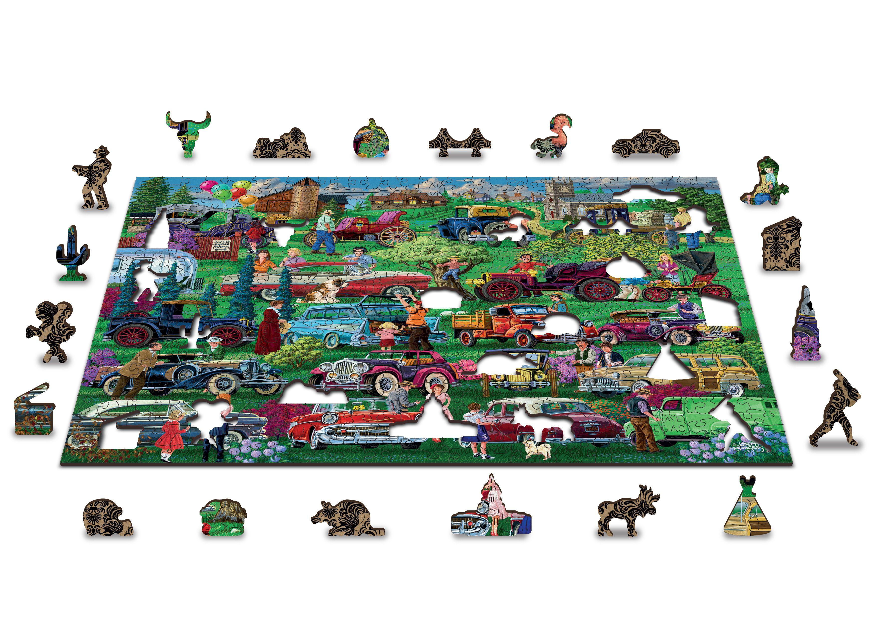 Wooden Puzzle with Figurines - Vintage Cars