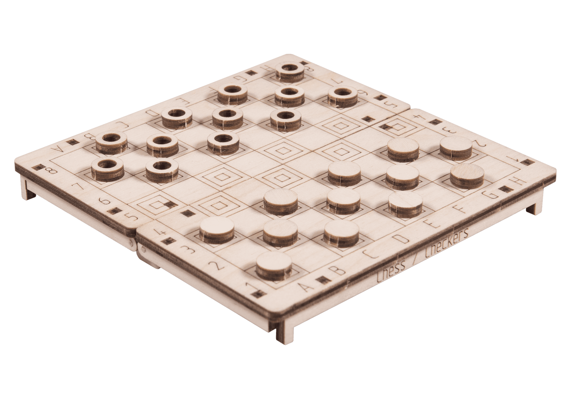 Wooden 3D Puzzle - Game of Chess and Checkers 2in1 made of wood