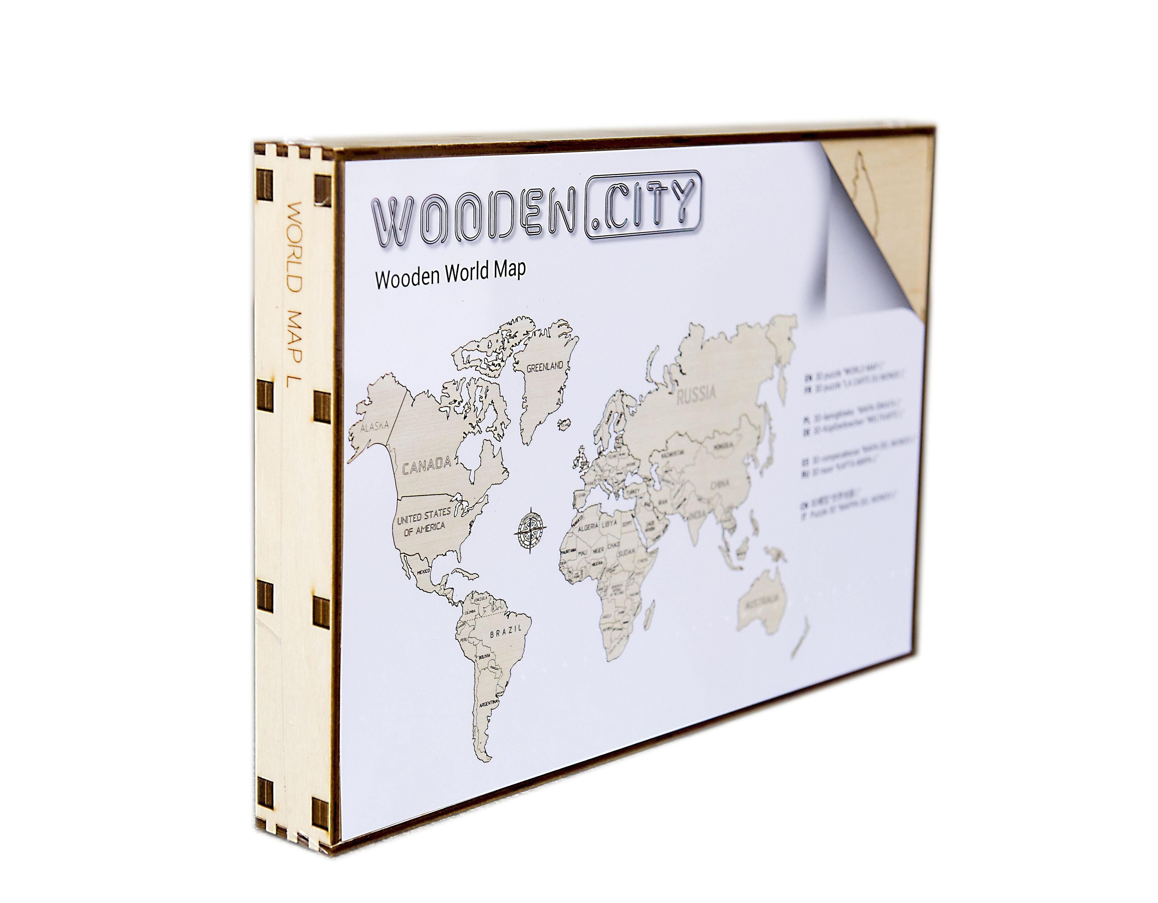 Wooden World Map on a 3D wall, size L - natural color