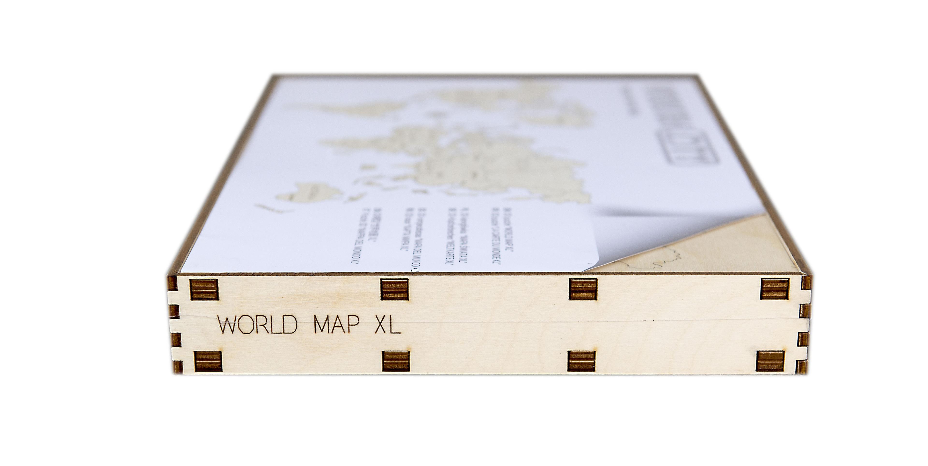 Wooden World Map on a 3D wall, size XL - natural color