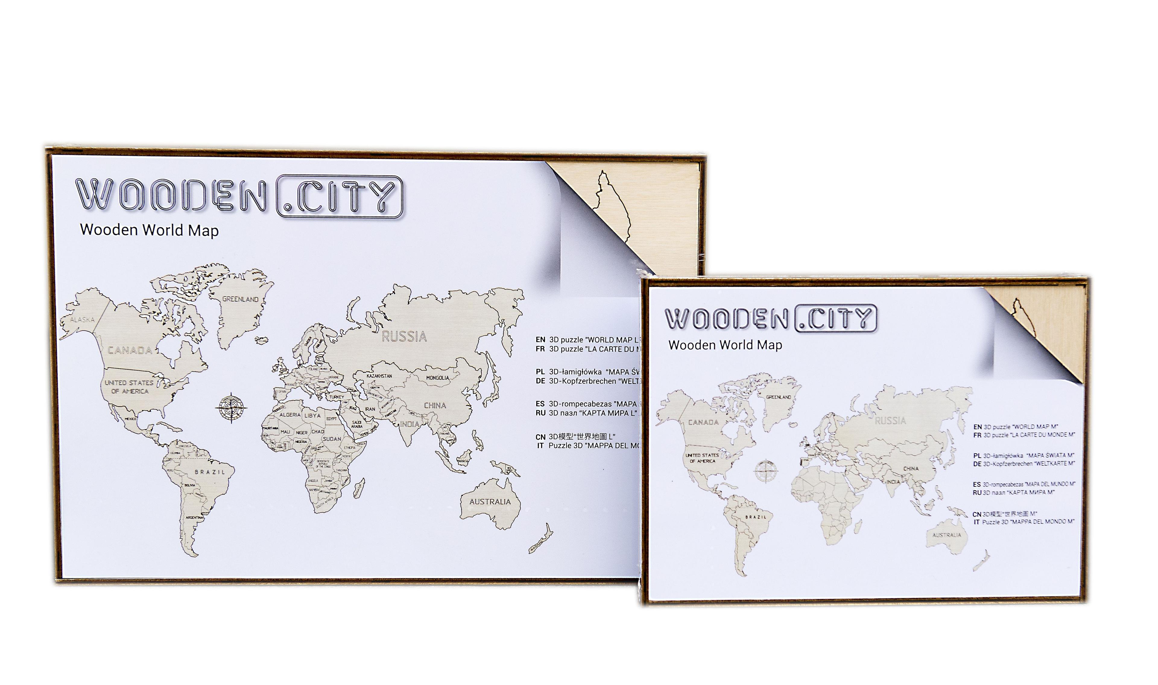 Wooden World Map on a 3D wall, size XXL - natural color