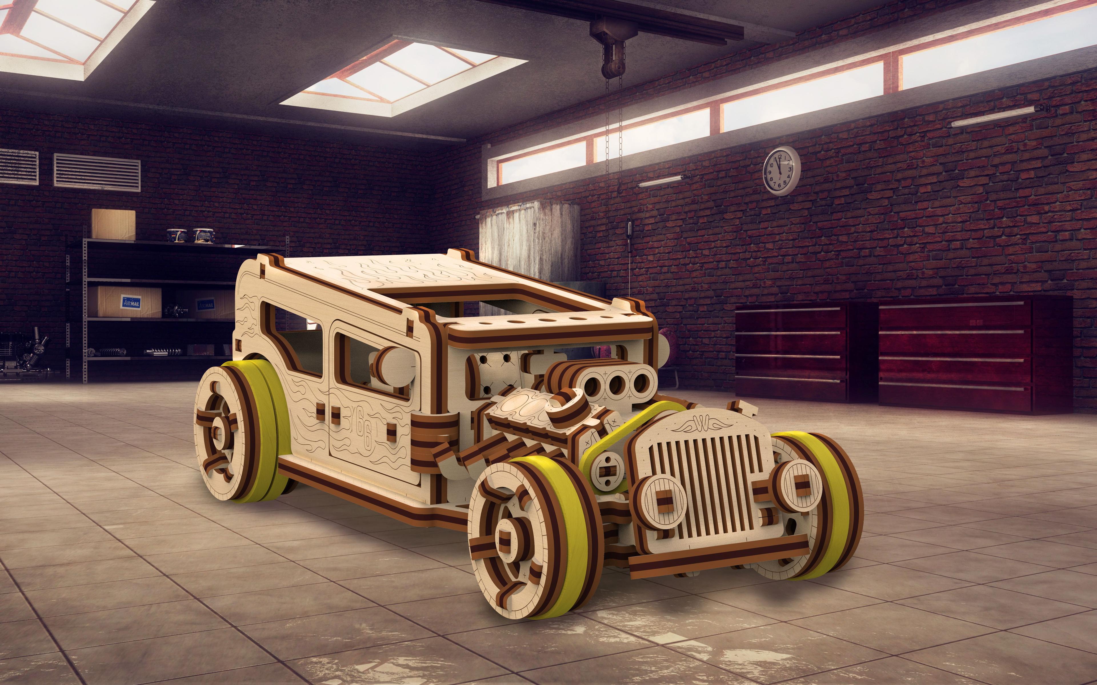 Wooden 3D Puzzle - Car Hot Rod