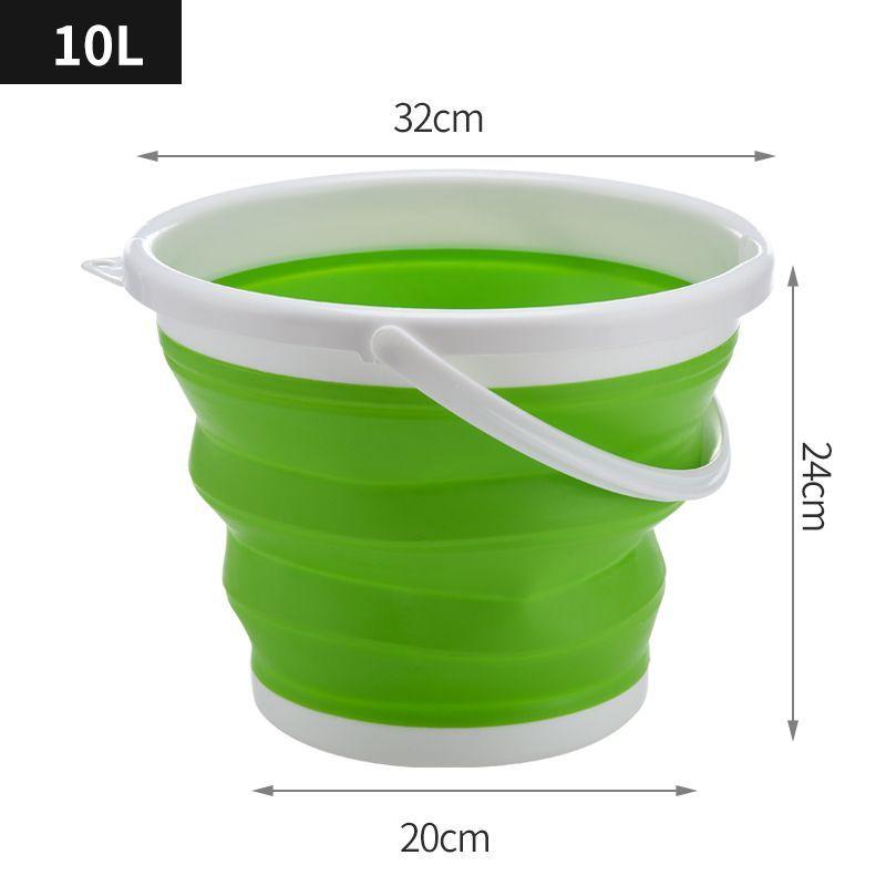 Silicone bucket 10L foldable - green and white