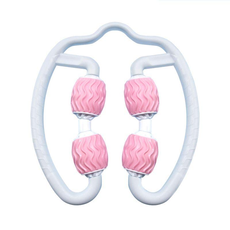 Hand-held body massager with 4 rollers - white and pink