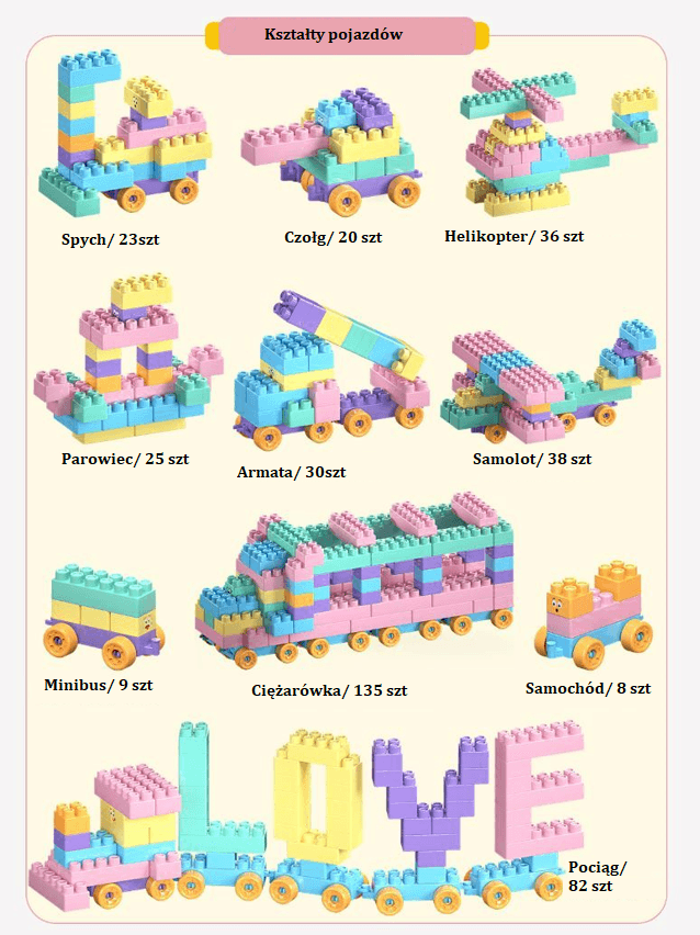 A set of blocks with a table - pastel colors 520 pcs