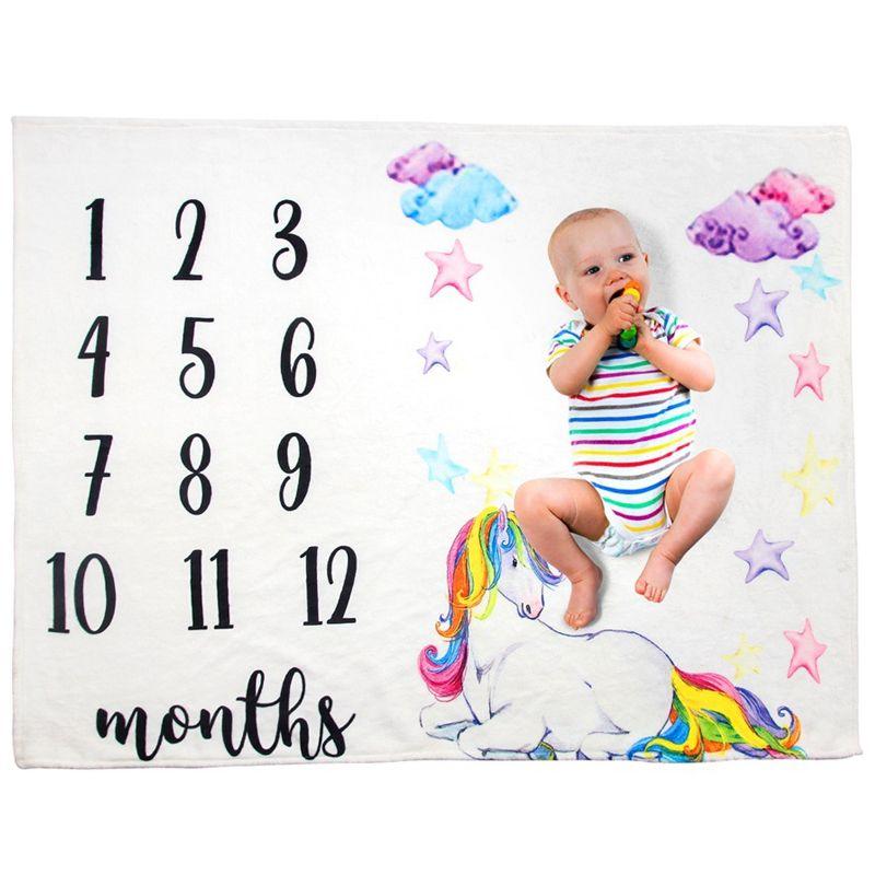 Baby photo blanket / mat 100x75 - unicorn with stars