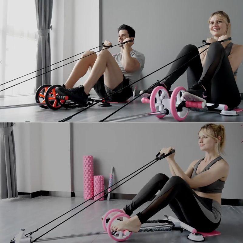Roller z podstawą do ćwiczeń mięśni brzucha - różowy