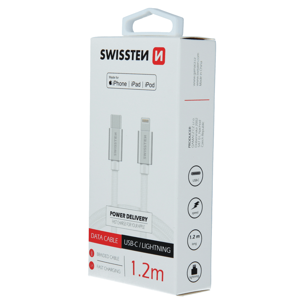 Cable / USB-C / Lightning MFI 1.2 m Swissten cord - silver