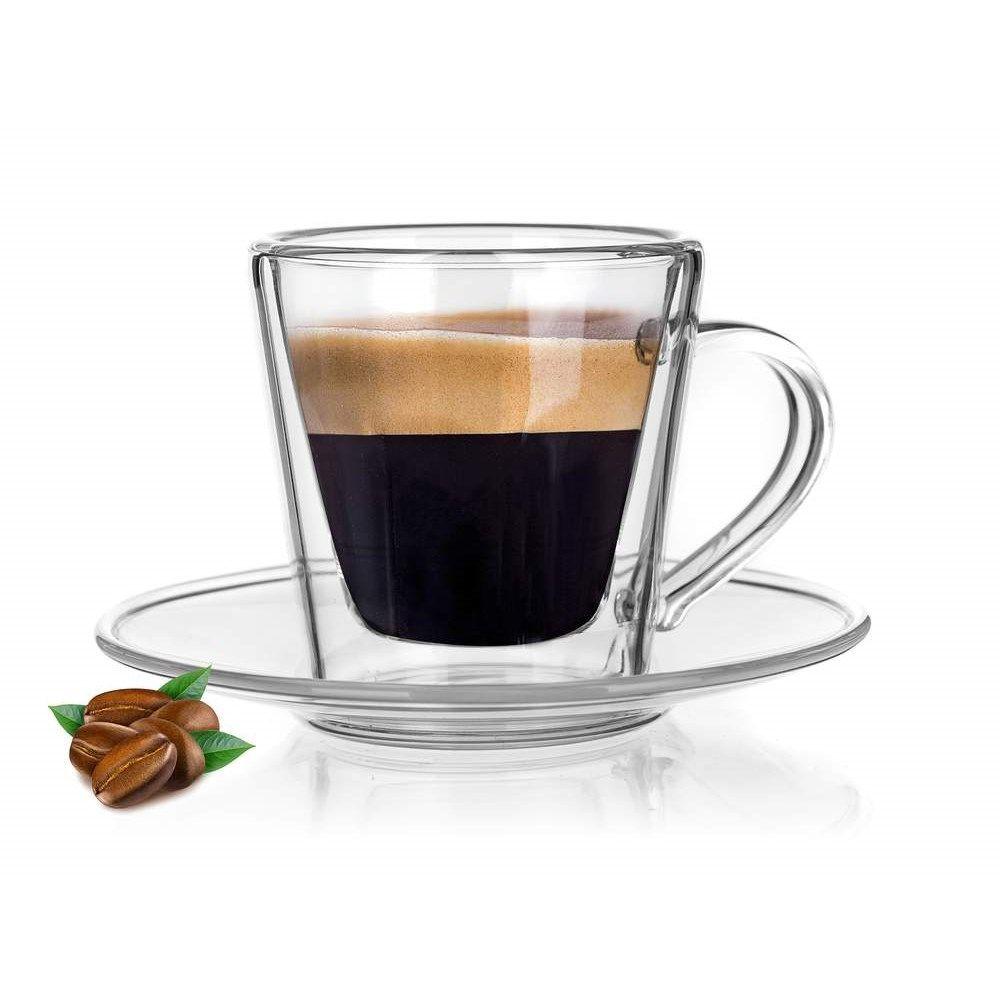 Double-walled cup with a saucer DOBLO 50 ml, conical