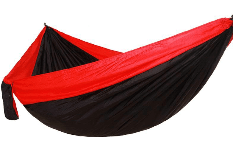 Przenośny hamak turystyczny ultra lekki z pasami - czarno-czerwony