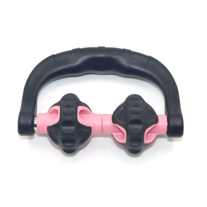 Hand-held body massager with 2 rollers - black and pink