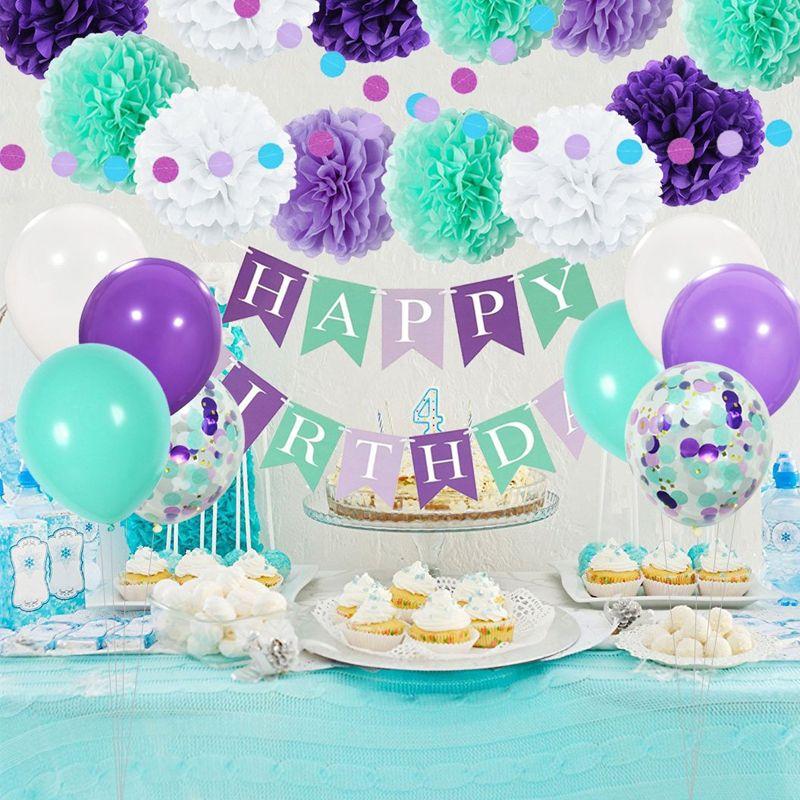 Zestaw dekoracji, balonów urodzinowych - zielono fioletowy