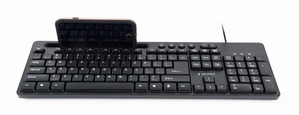 Gembird KB-UM-108 Multimedia keyboard with phone stand, black, US-layout