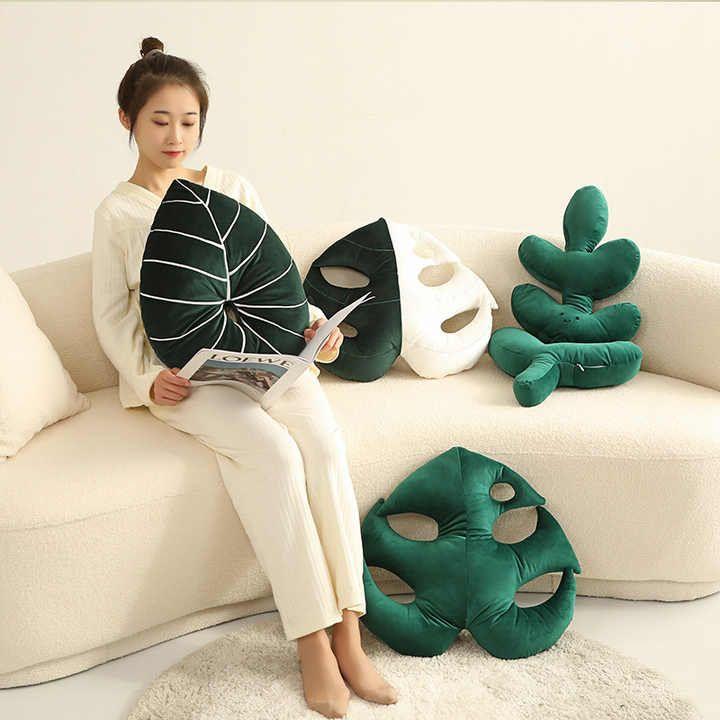 Decorative plush cushion in the shape of a leaf - type 2