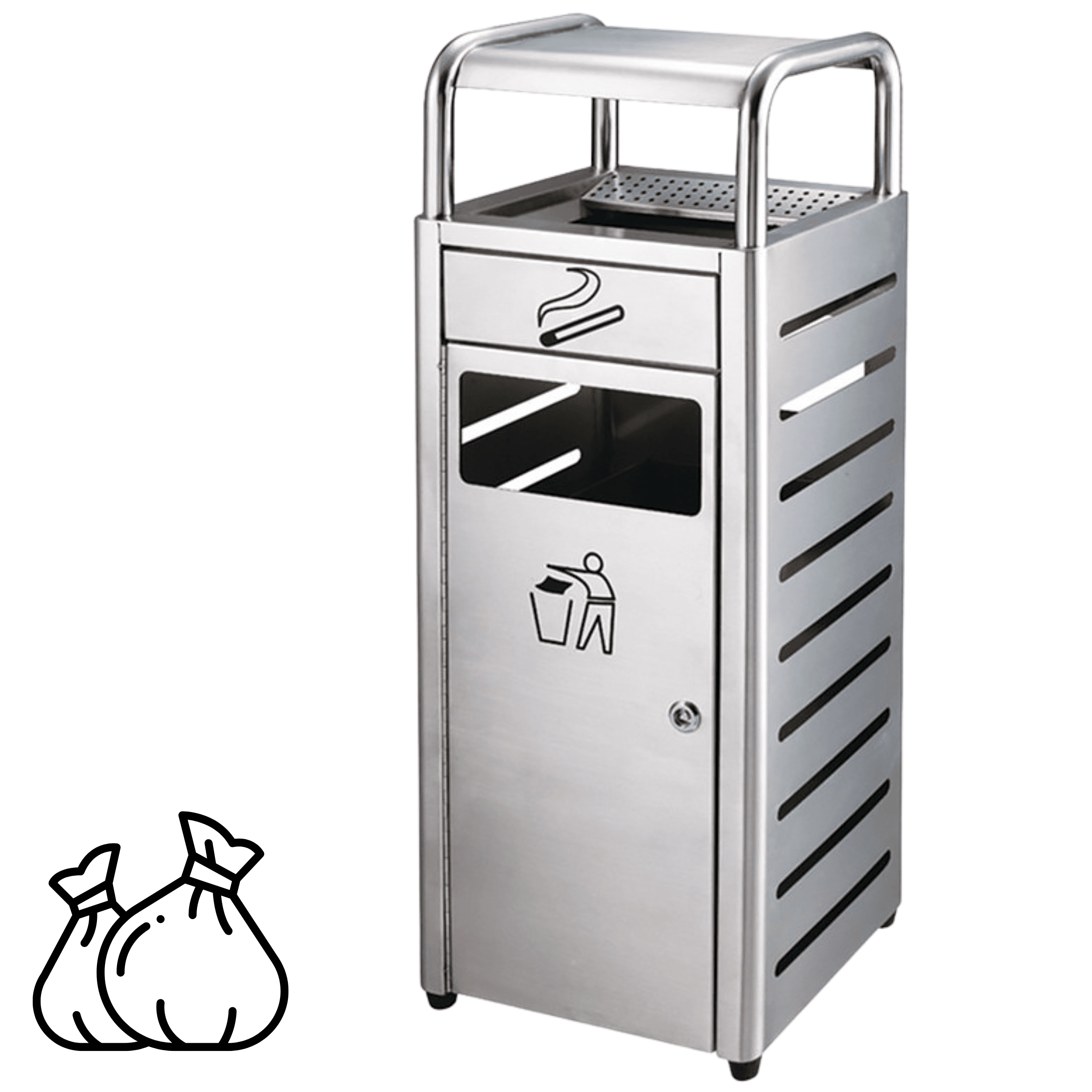 Litter bin with ashtray - silver