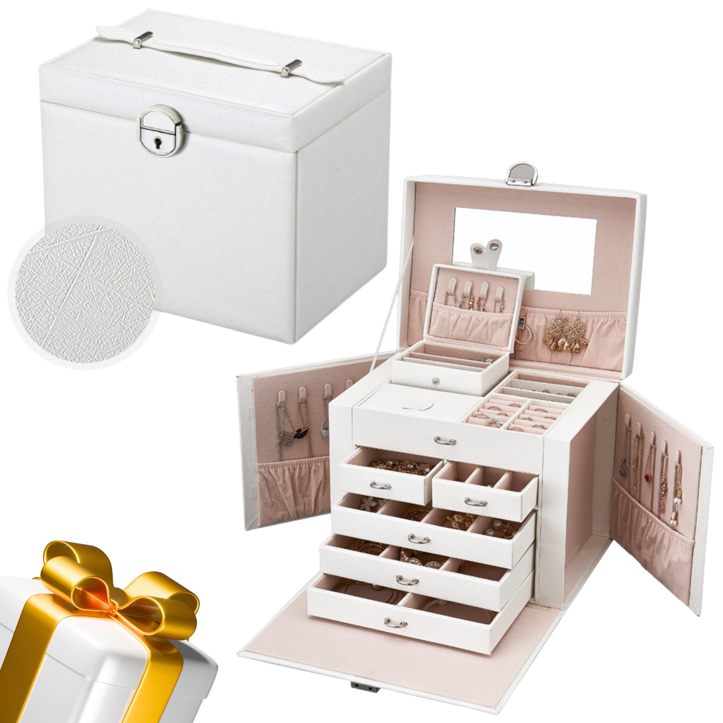 Wielopoziomowa szkatułka LELANI, kuferek na biżuterię XL- biała
