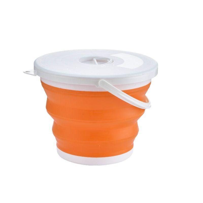 Silicone bucket 10L foldable - orange and white (with a lid)
