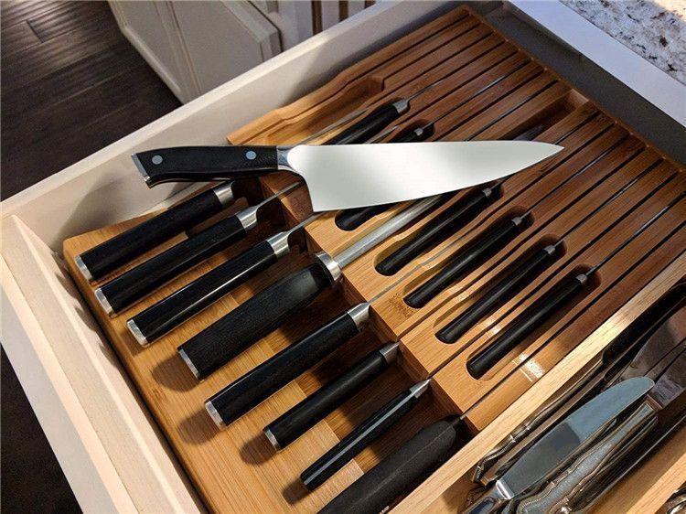 Bamboo organizer, knife insert in the drawer, 16 compartments