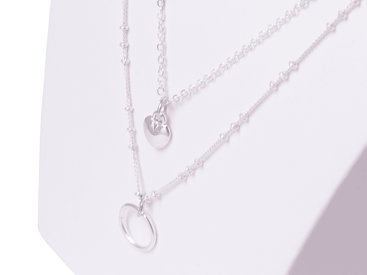 Necklace Celebrity triple heart with ring - silver