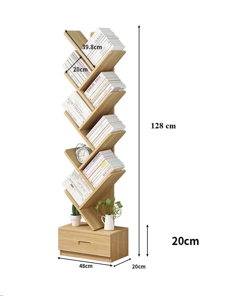 Bookcase, tree-shaped 7-tier bookcase with drawer