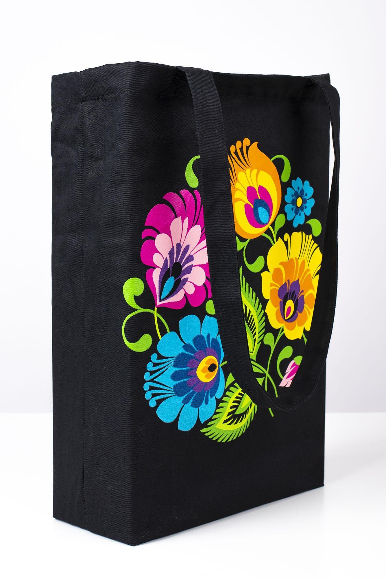 A bag with a bottom FOLKSTAR flowers from Lowicz black