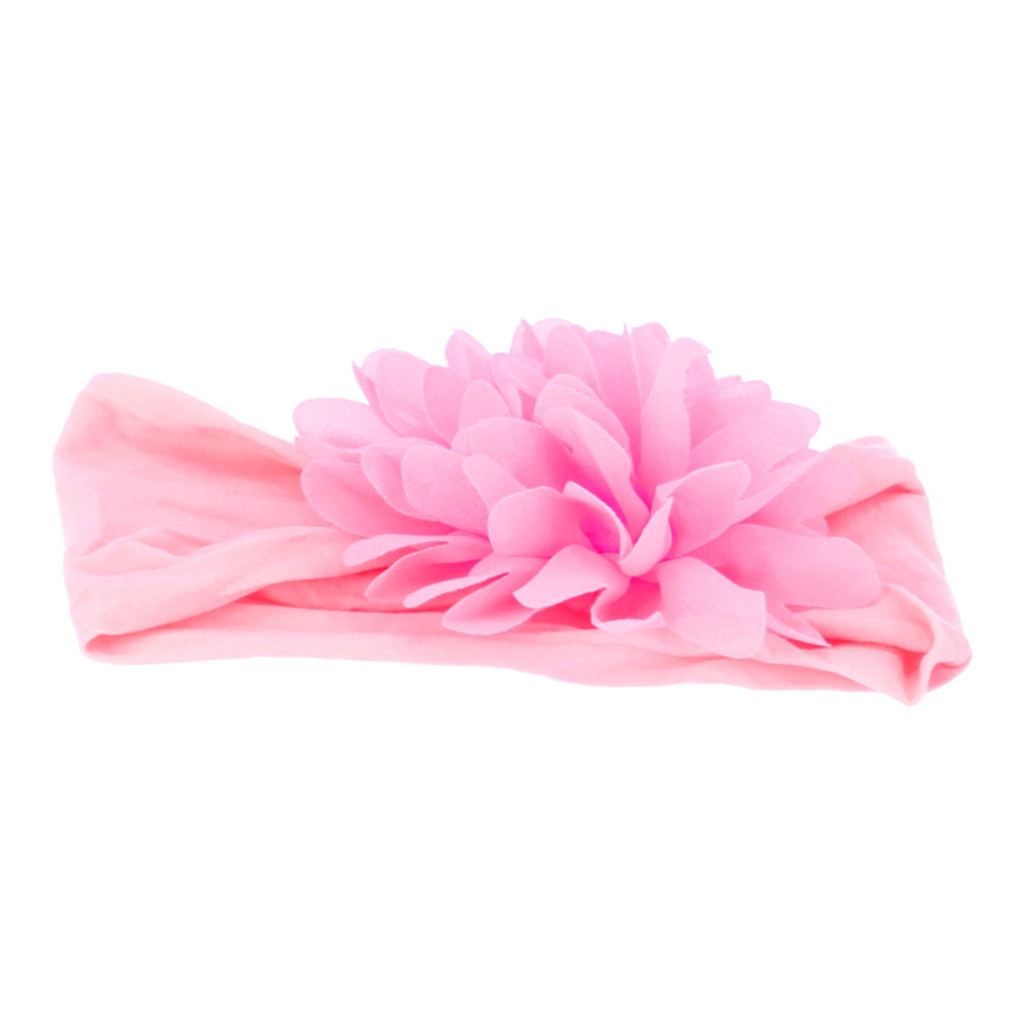 Baby headband with a flower - pink, wide