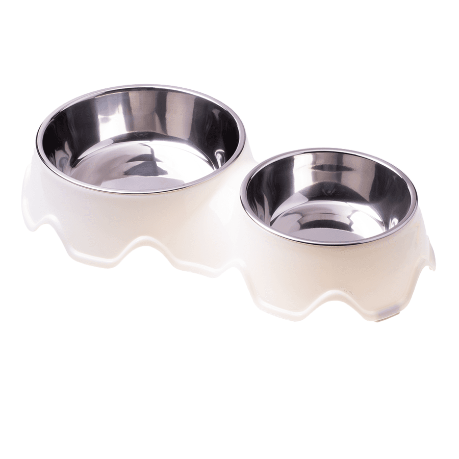 Double stainless steel dog / cat bowl - white 