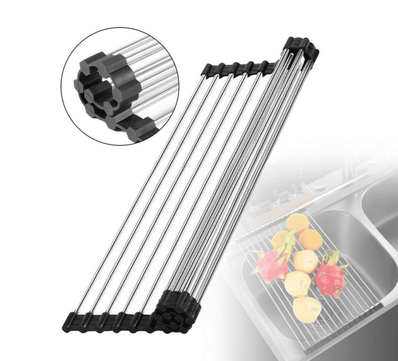 Roll-up drainer for dishes and vegetables / Dish dryer / Roll-up mat - black