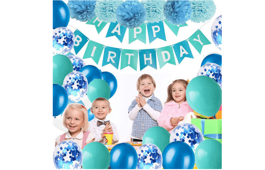 Dekoracja balonowa urodzinowa dla chłopca - turkusowa