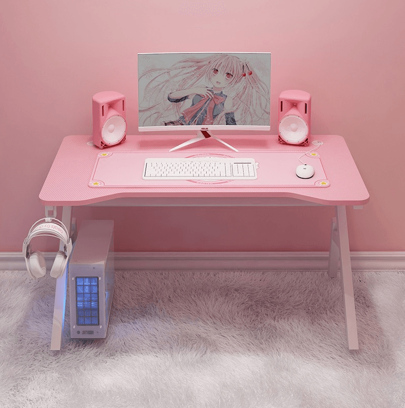 Zestaw gamingowy - Fotel dla gracza + biurko gamingowe 100 x 60 - różowy zestaw