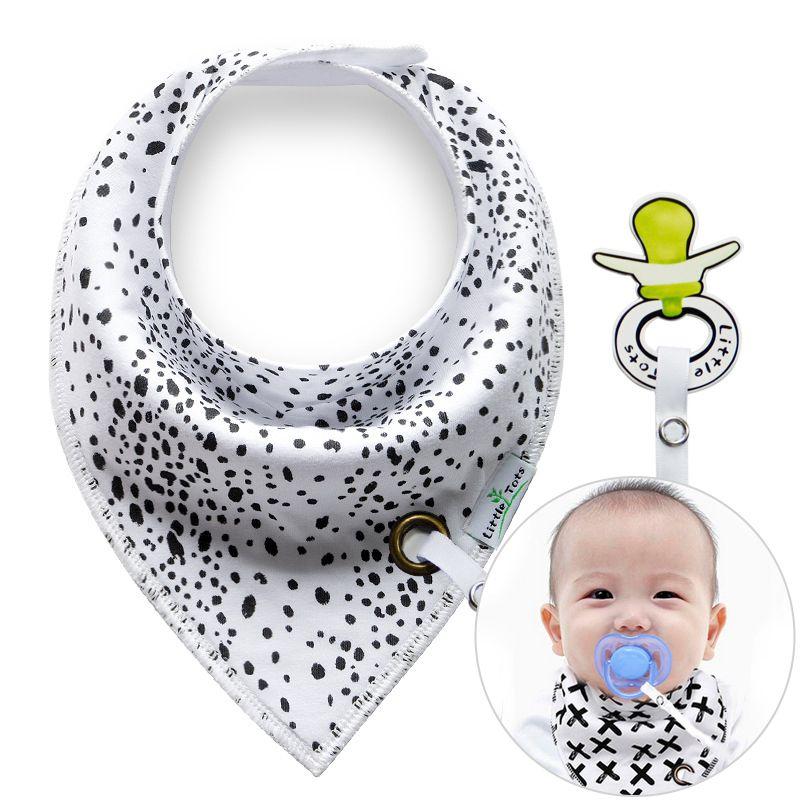 Scarf / bib with a pacifier hanger - black dots