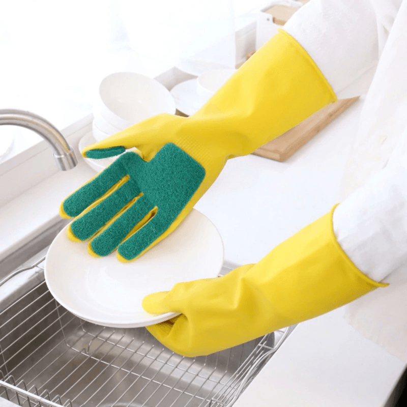 Rękawice do zmywania naczyń - z gąbką, zmywak (obie rękawice z gąbką) rozmiar M