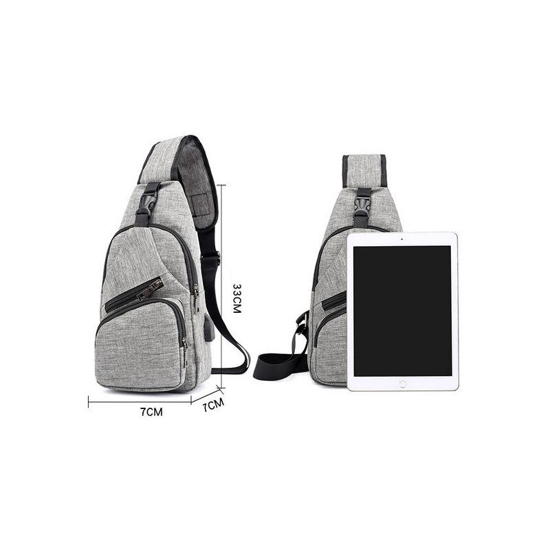 Sportowy plecak na jedno ramię, nerka z USB- czarny