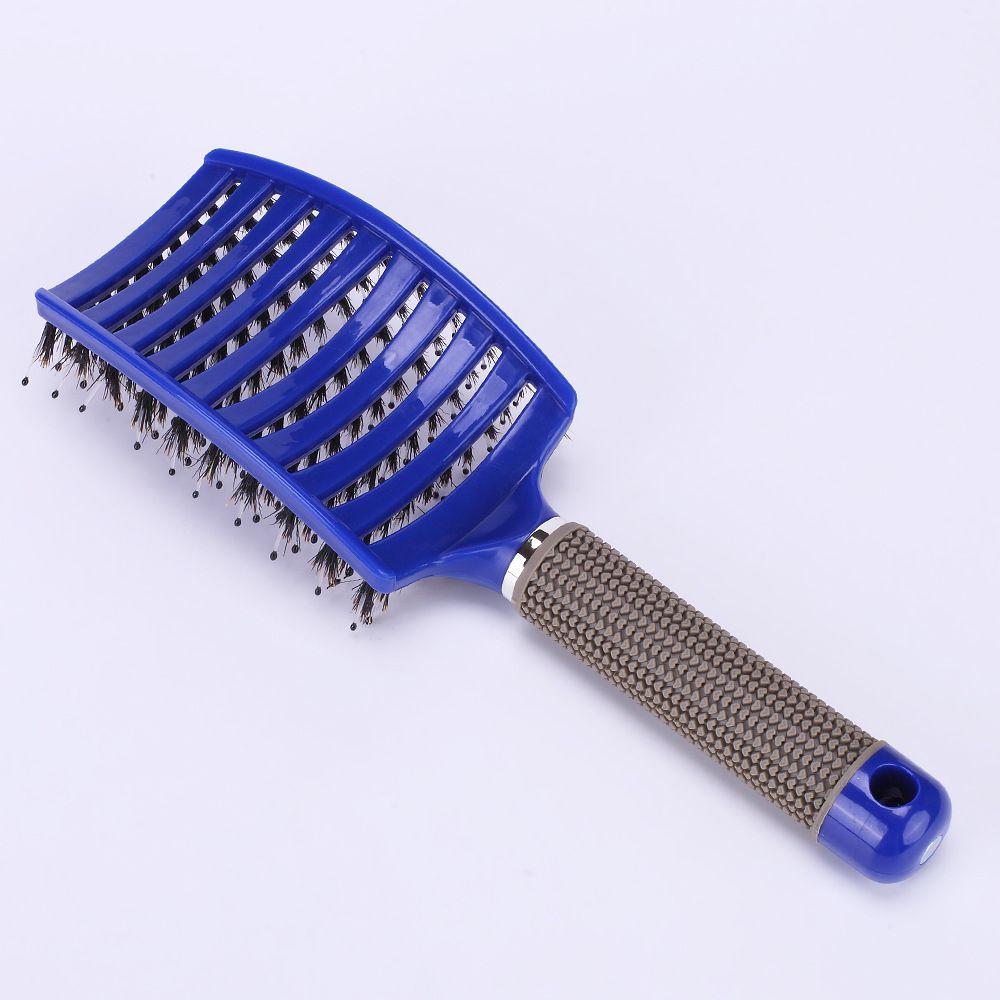 Profiled hair brush with boar bristles - blue