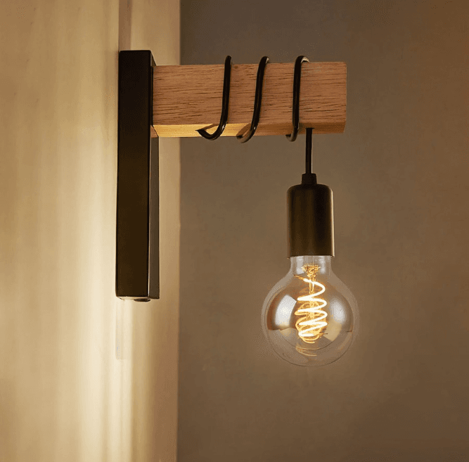 Loft wall lamp - black - wooden