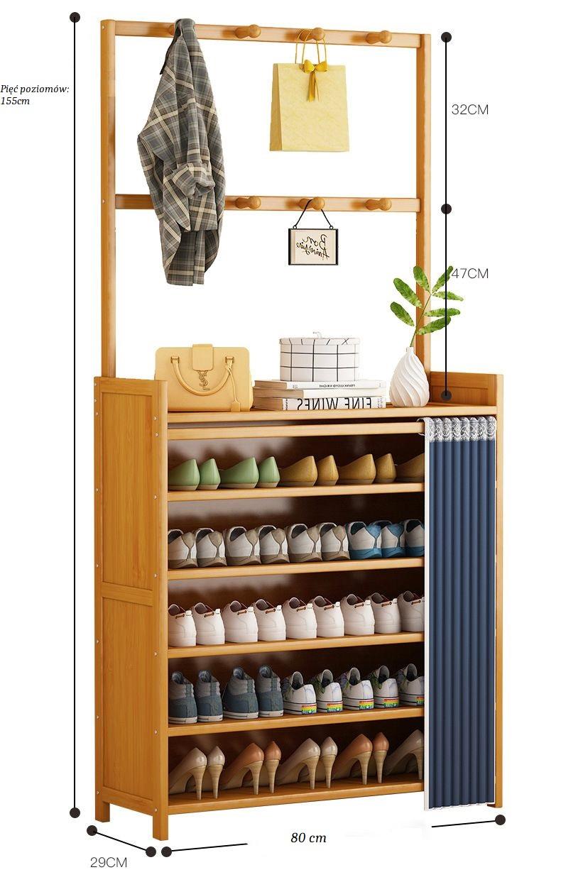 Shoe cabinet 5-tier with hanger, 80 cm length